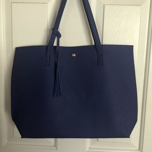 Blue leather tote